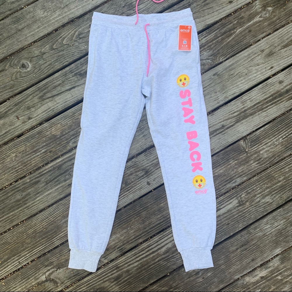 Emoji brand Stay Back gray pink yellow jogger sweatpants- M- NWT